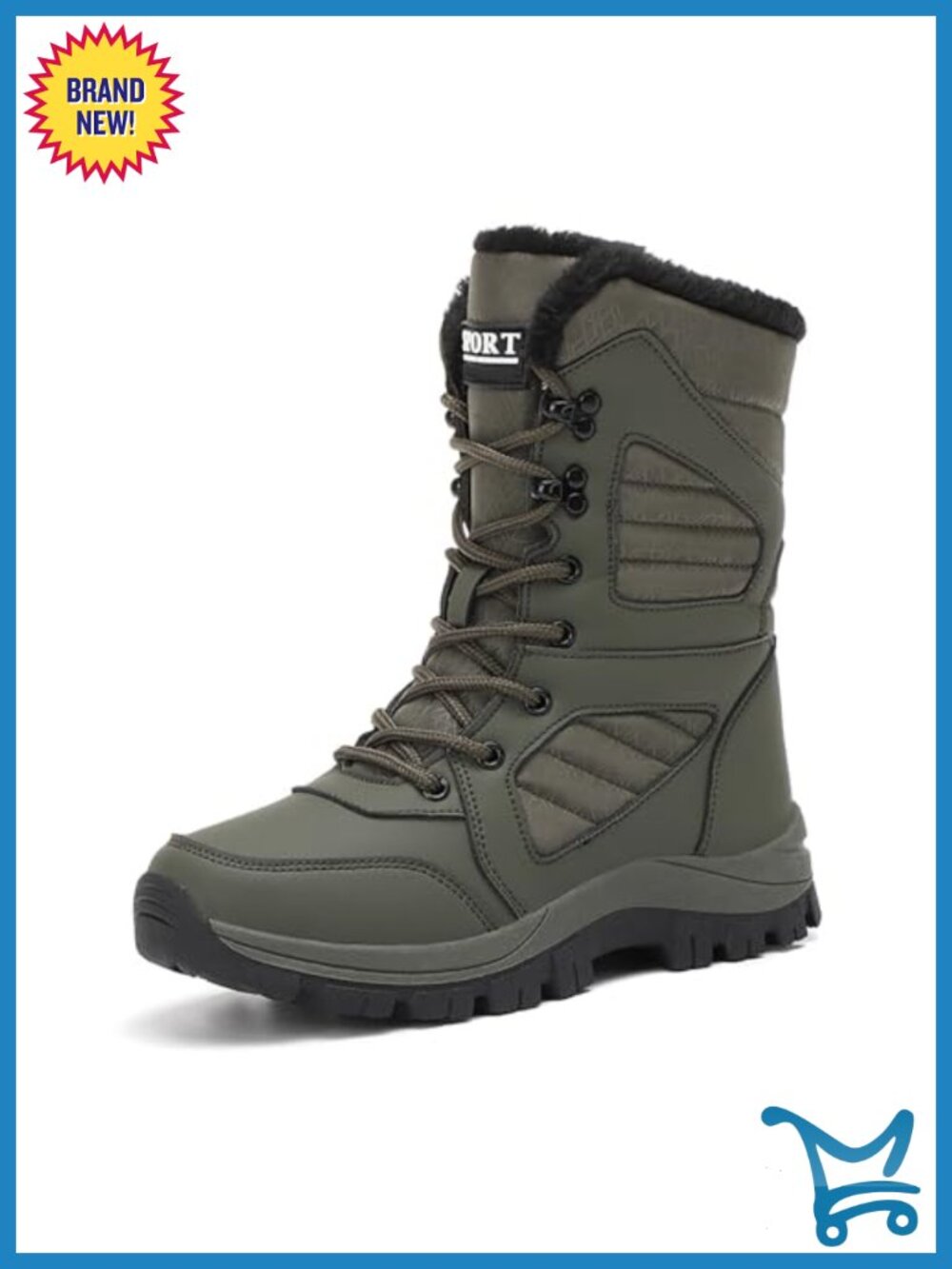 Waterproof Lace-Up Winter Snow Boots Warm Fur Lined Non-Slip Platform Mid-Calf